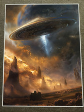 Listing image for Spacecraft Hovering Above Alien Landscape Poster 18x24in