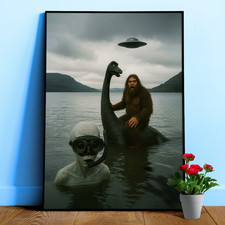 Listing image for UFO Conspiracy poster with Bigfoot/Sasquatch, Loch Ness monster and alien diver